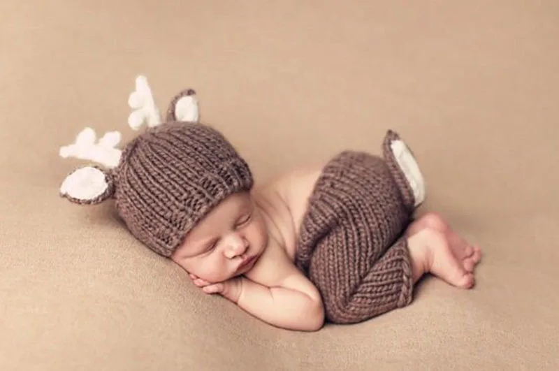 

Baby Photography Props Crochet Costume Cartoon Reindeer Knitted Cap + Pant A015 Baby Costume Set Props For Newborns Accessory