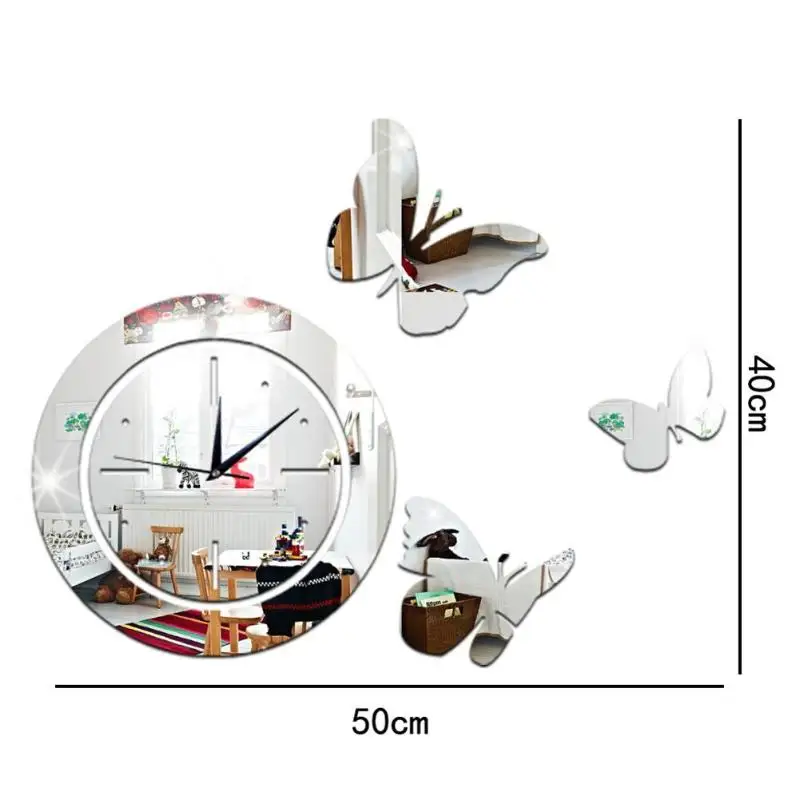 Современный дизайн настенные часы акриловые зеркальные круглые часы хрустальные настенные часы бабочка домашний декор настенные часы Ssticker часы