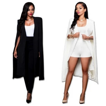 

1pc New Fashion Style Women Fashion Cape Cardigan Plus Size Loose Long Cloak Jacket Coat Outerwear Black And White Jacket