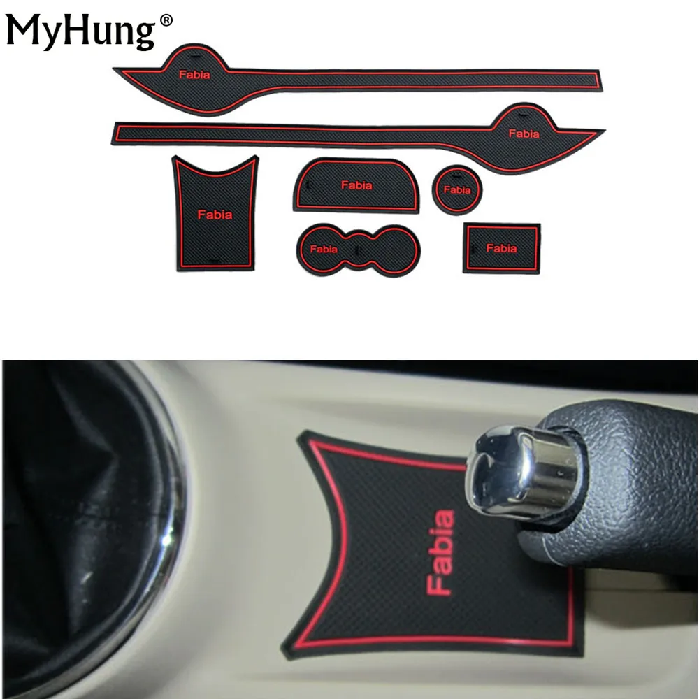 

Fit for SKODA Fabia 2012 2013 2014 Anti-Slip Car Door Slot Latex Gate Groove Non-Slip Mat Interior Cup Cushion Car-Styling 7pcs