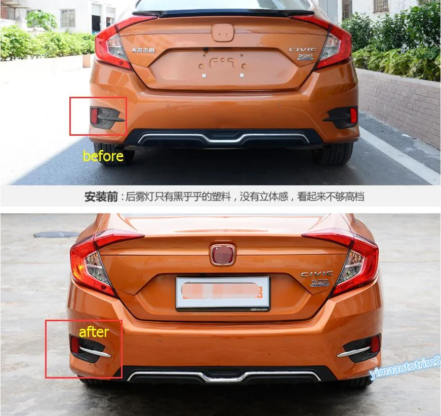 

Accessories For Honda Civic 10th 2016 2017 ABS Chrome Rear Fog Light Lamp Eyebrow Bumper Trim Covers Bezel Garnish
