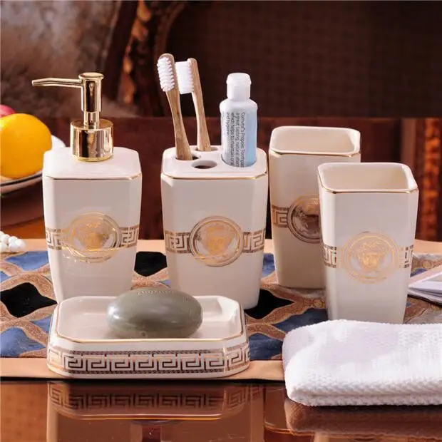 

2Colors,5 Pieces Classic White and Black Ceramic Bathroom Accessories Set