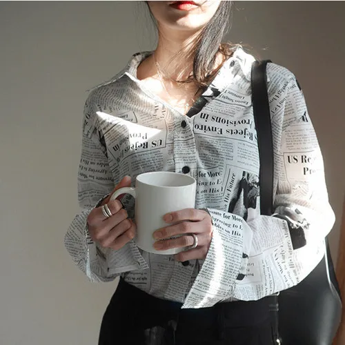

Blouse women loose shirt news paper print shirts