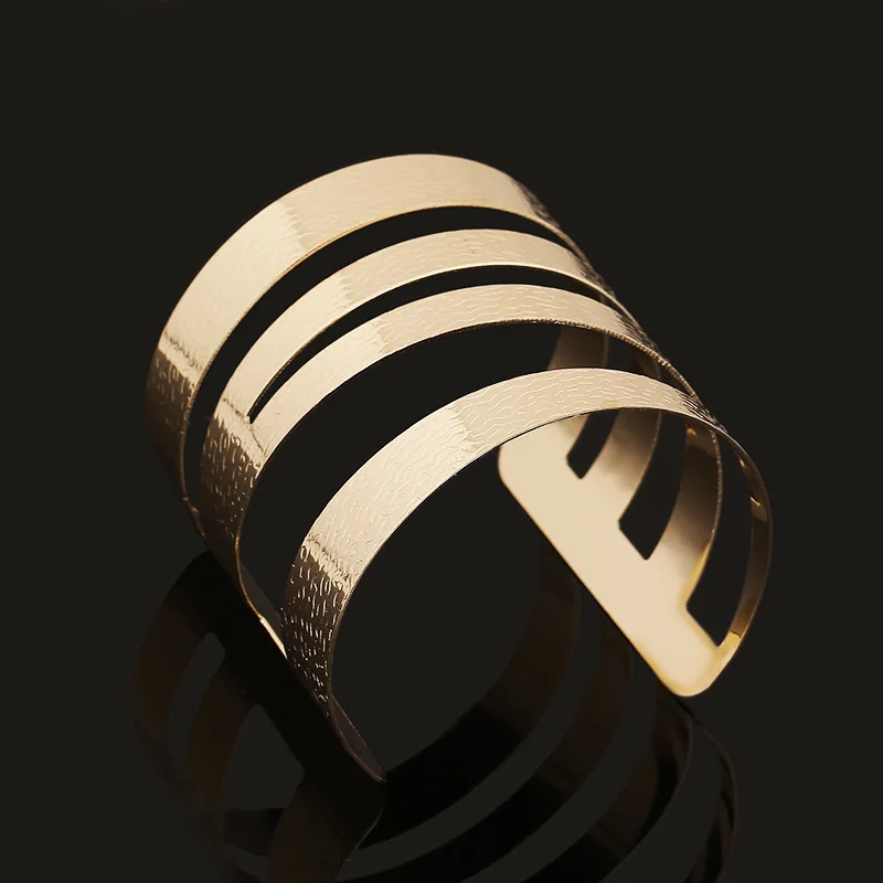 

Dayoff Europe Simple Opening Cuff Bangle Fashion Rectangular Cross bangle Women Jewelry Gold Punk Hollow Wide Hand Bracelet B42