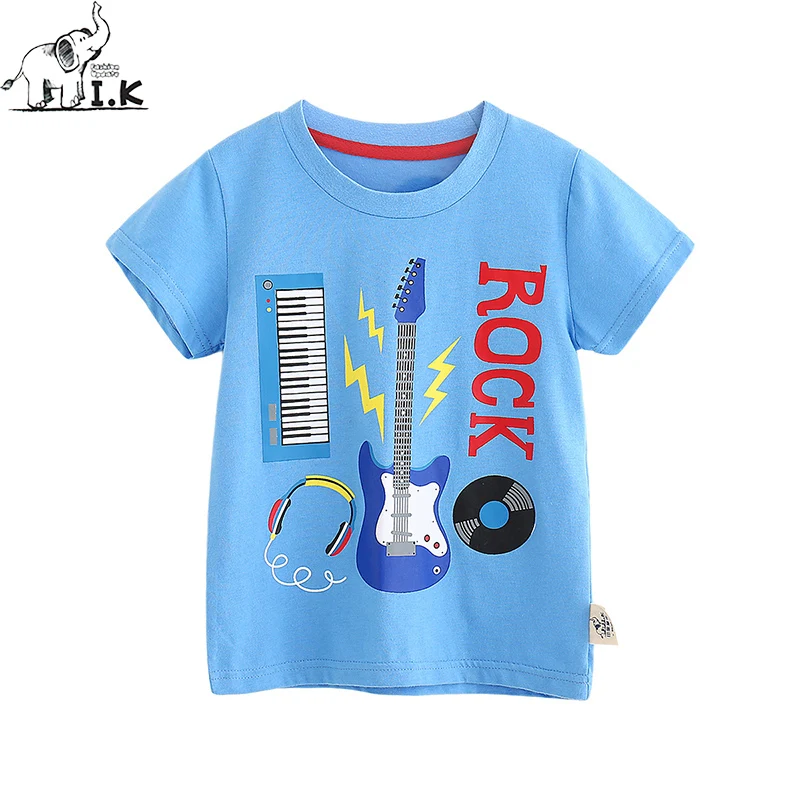 

I.K Kids Baby Toddler Tees Tshirt blue guitar short T-shirts O neck Children Top Summer Costume 2-7Y 2018 new arrival DT26004C