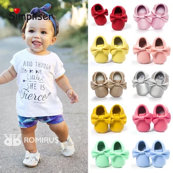 

Baby First Walkers Newborn Baby Girls Boys Crib Shoes 0-18M Soft Newborn Sneakers Leather Baby Moccasins Cute Bowtie Casual