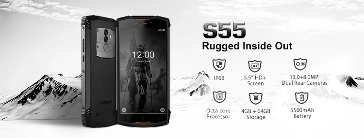 DOOGEE S55 6GB RAM 64GB ROM MTK6750T 1.5GHz Octa Core 5.5 Inch IPS Corning Gorilla Glass 3 Screen IP68 Waterproof Dual Camera Android 8.0 4G LTE Smartphone