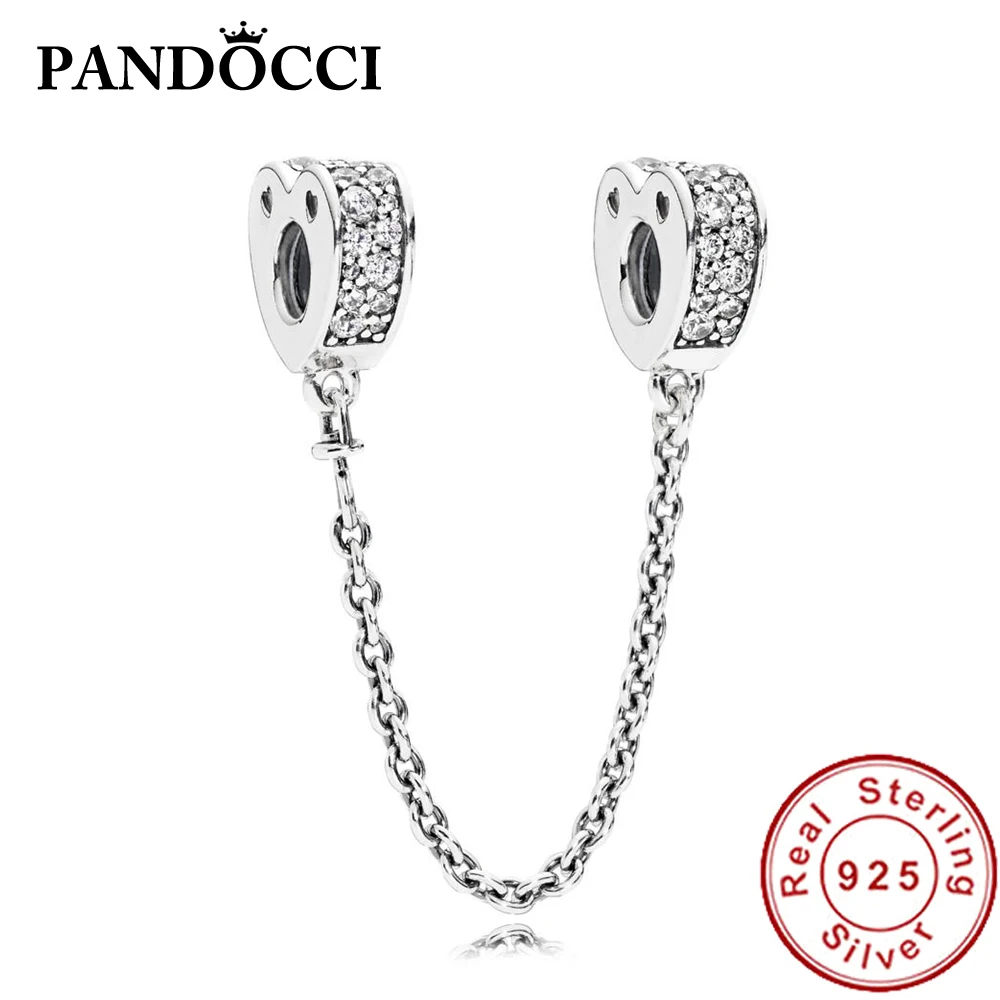 

PANDOCCI 100% 925 Sterling Silver 797138CZ SPARKLING ARCS OF LOVE SAFETY CHAIN Security Chain Vintage Women Original Jewelry