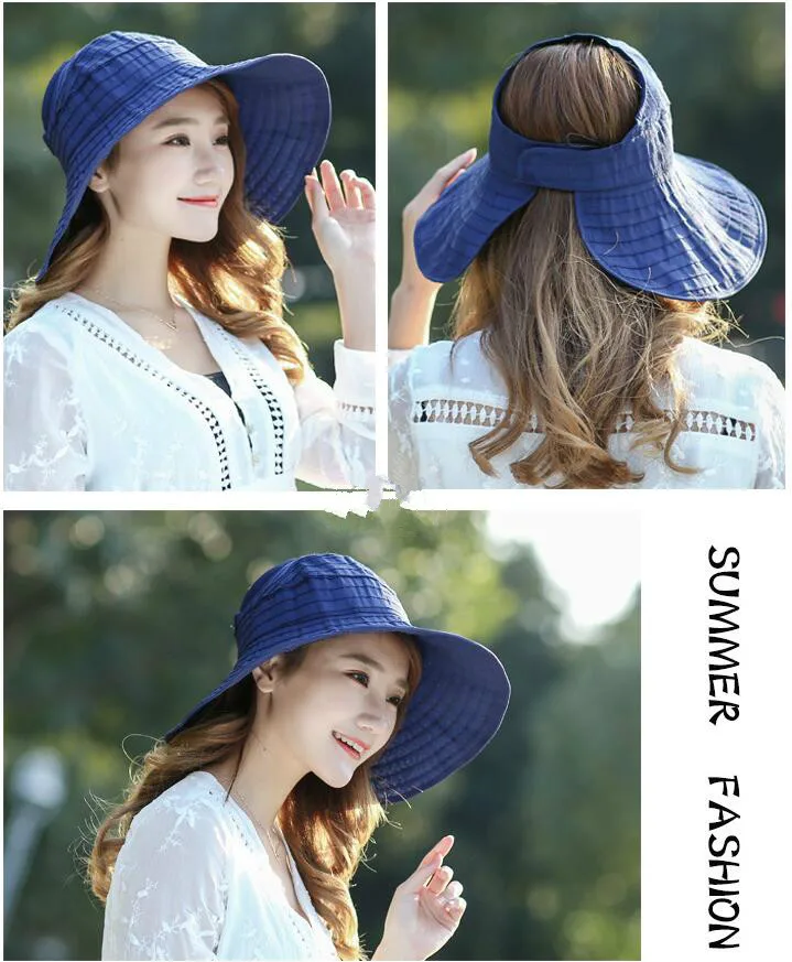Широкополая мода складной хлопок летняя шляпа одноцветное большой Брим женщин Солнцезащитная шляпка плотная открытый солнцезащитный