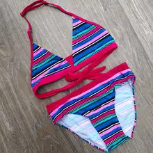 Полосатые детские купальники для девочек от 8 до 16 лет, купальник из двух предметов, топ с бретельками, бикини для маленькой девочки, детский купальный костюм для девочки-подростка