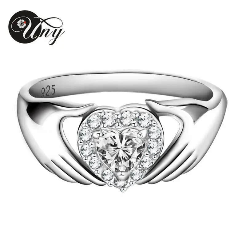 UNY 925 Sterling Silver Special Customized Engrave Valentine's Day gift Heart Shape Birthstone Ring Peronalized Gift for Couple