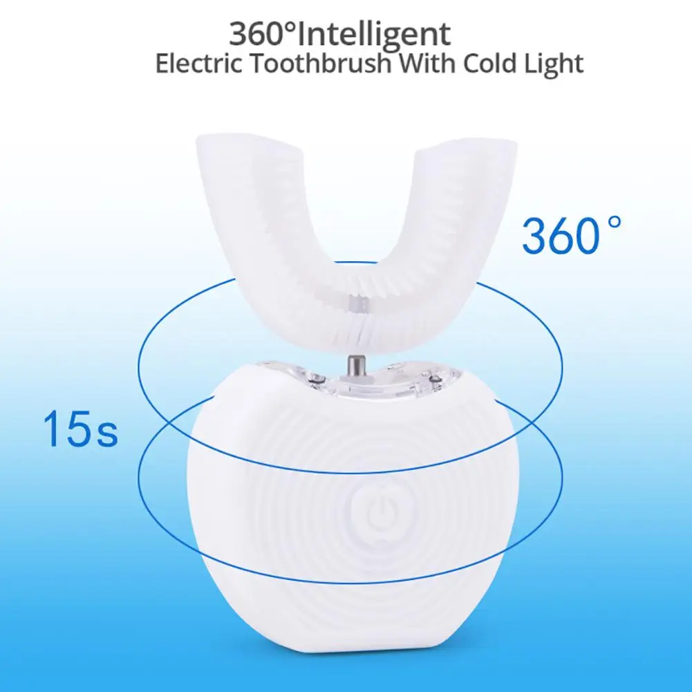 

360 Degrees Intelligent U Shape Automatic Sonic Electronic Toothbrush USB Rechargeable With 4 Modes Timer Blue Light Toothpaste