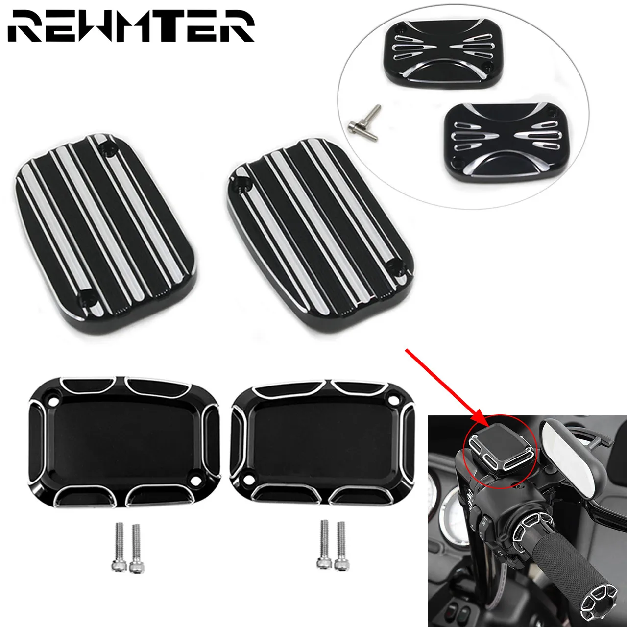 

2Pcs Motorcycle Brake Master Cylinder Cover Set For Harley Touring Road King FLTRX Street Electra Glide VRSCA V-Rod Street Rod