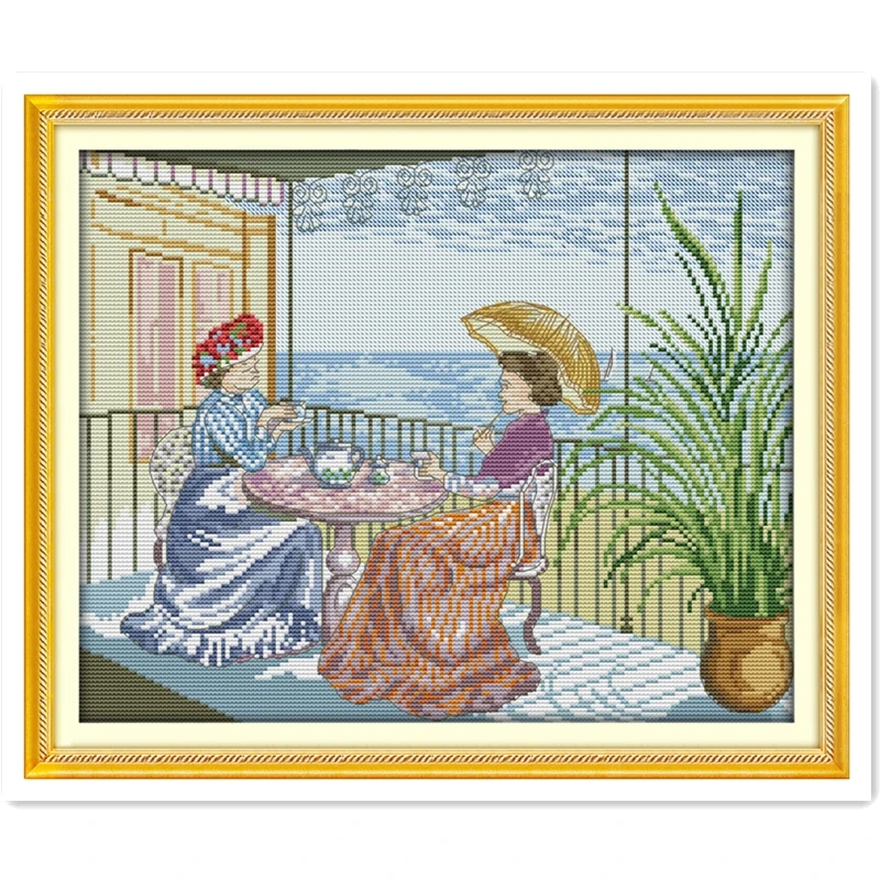 Afternoon Tea Painting Cross Stitch Kit 11CT 14CT Printed On Canvas Chinese Counted Pattern Embroidery Set | Дом и сад