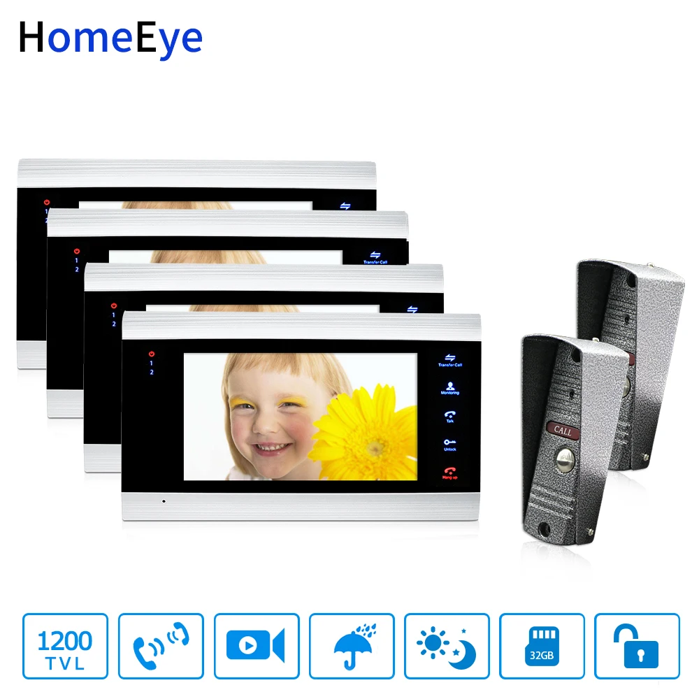 HomeEye 7'' Video Door Phone Intercom Door Bell 2-4 Access Control System Motion Detection Multi-languages OSD Menu Video Record HomeEye 7'' Video Door Phone Intercom Door Bell 2-4 Access Control System Motion Detection Multi-languages OSD Menu Video Record