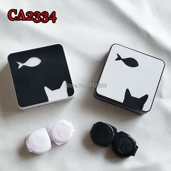 

Contact Lens Case Fish Cat Travel Kits Box for Eye Lenses with Mirror Solution Bottle CA2334
