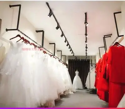 Vintage clothing store double row island floor clothes rack. Display rack. Men's and women's clothing store iron art shelf.75