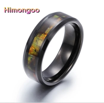 

HIMONGOO 8MM Black Men's Tungten Carbide Ring Camouflage Stone Pattern Engagement Wedding Band Size 7-12