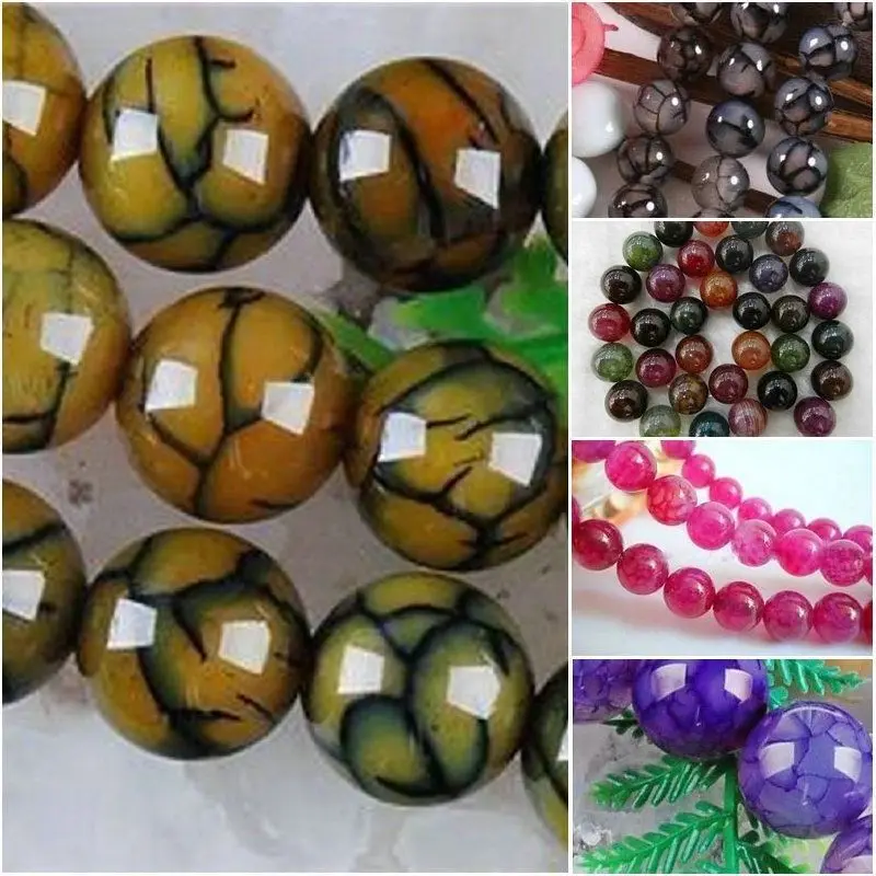

FREE SHIPPING>>>@@ wholesale 4 color Dragon Veins Agate Round Loose Beads Gems 14 "10mm