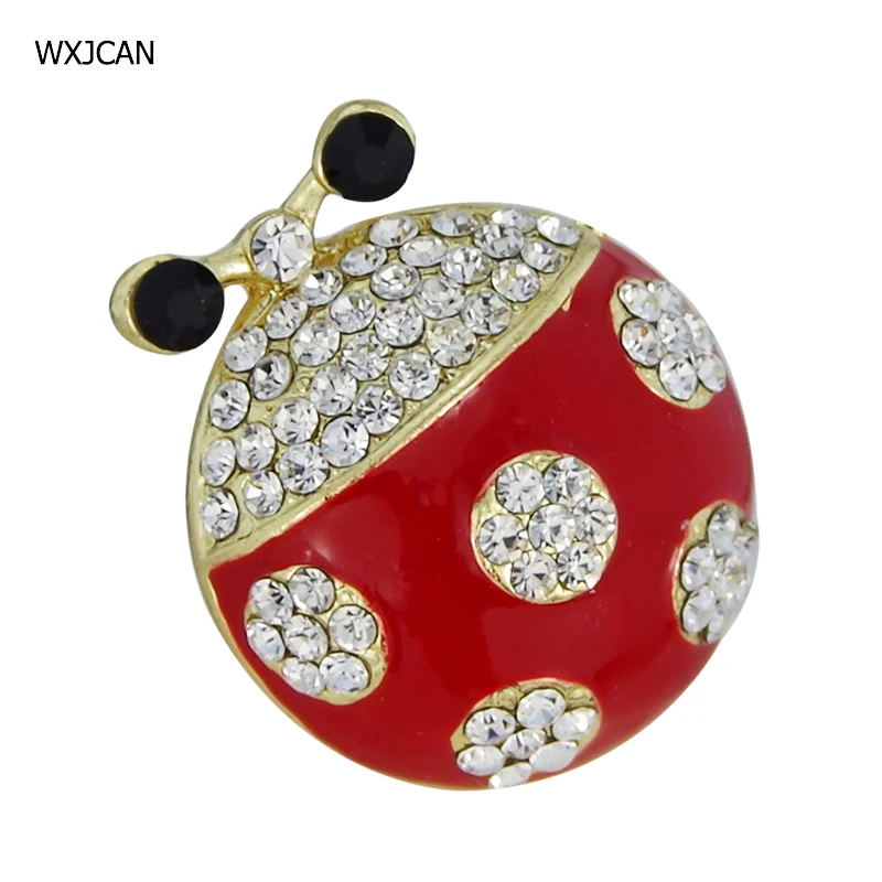WXJCANB vivid insect ladybug brooch White rhinestone and red enamel