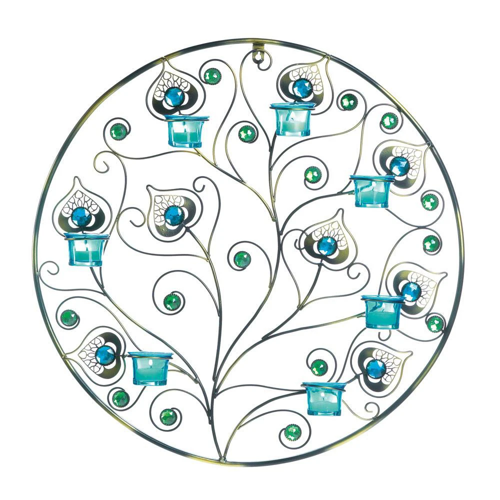 Accent Plus Peacock Plumes Dcorative Circular Wall Sconce