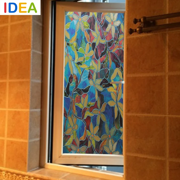 [ IDEA ]^_^High Quality 45x100cm Tea Flower Decorative Stained Glass