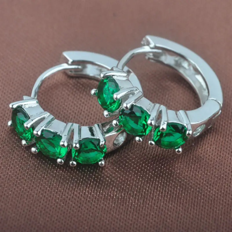 

Classic Green Stone Cubic Zirconia For Women Silver Jewelry Hoop Earrings Free Shipping LS0130