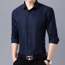 Скрывать плед печати Бизнес Повседневное Для мужчин одежда с длинным рукавом модная Для мужчин простой Slim Fit платье рубашка Camisa Masculina