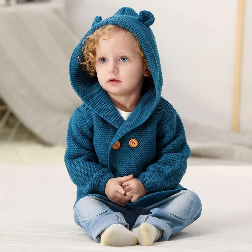 Одежда для малышей обувь мальчиков девочек Вязаный Кардиган зимние однотонные теплые свитер для малышей мода с длинным рукавом младенче