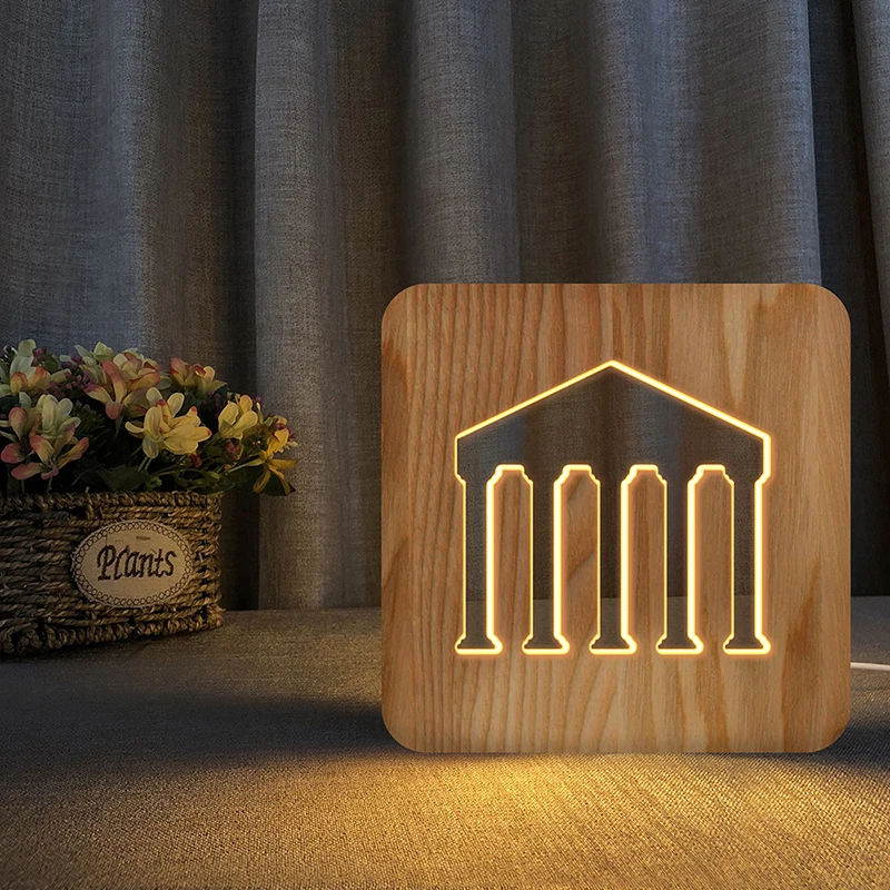 

roman temple Wood Night Light pantheon modelling Bedroom Lamp Baby Sleep Night Light Kids Gifts USB powered led Mood Light Decor