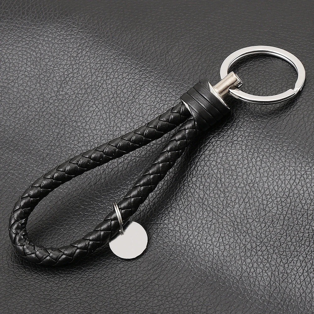 Hot Selling Black Handmade braid PU Leather Keychain
