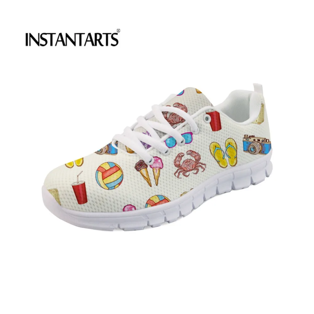 

INSTANTARTS Summer Cute Beach Style Pattern Women Fashion Lace Up Flats Shoes Mesh Breathable Tenis Feminino Youth Girl Sneakers