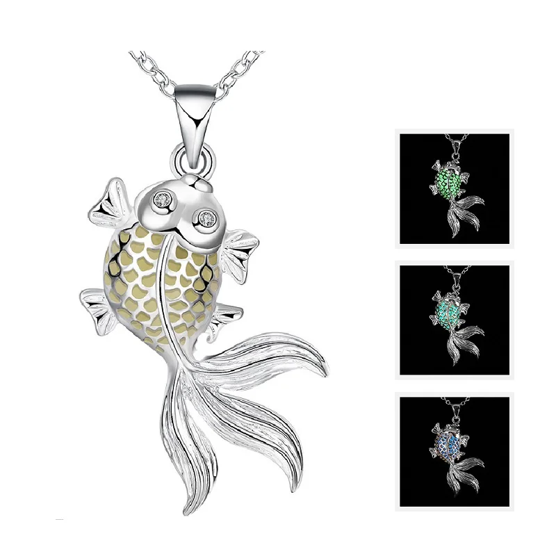 

Buyee Fluorescent Stone Necklace Sea Fish Shape Pendant Necklace Glow In The Dark Necklace Copper Jewelry For Mother's Day Gifts