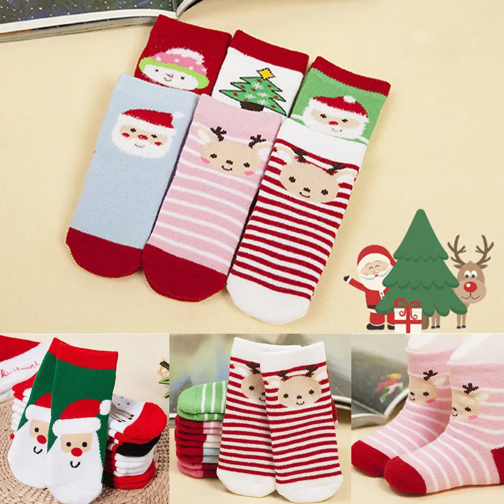 CANIS Sweet Baby Socks Xmas 6Pcs Baby Toddler Infant Kids Girls Cotton