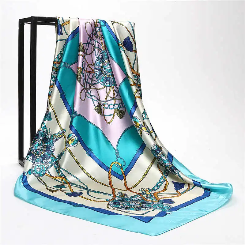 Летний Шелковый шарф, женский роскошный дизайнерский Бандана с кисточками, винтажный атласный квадратный мусульманский хиджаб, шарфы, богемные шали - Цвет: sky blue