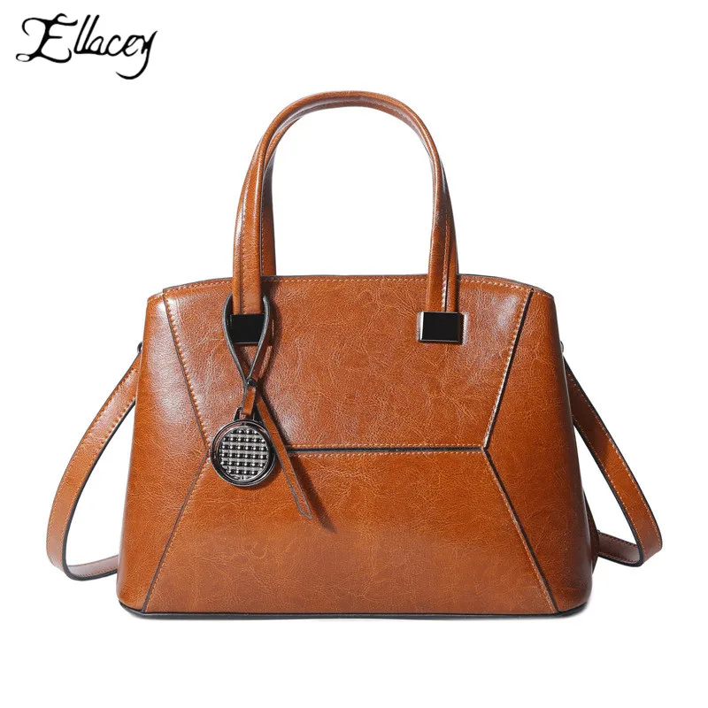 

2019 New High Quality Genuine Leather HandBag Fashion Ladies Hand Bags Oil Wax Shoulder Bag Luxury Handbags Women Bag