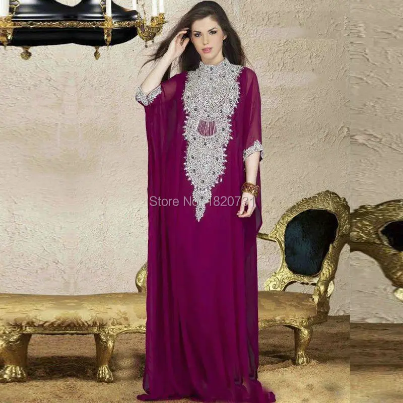 

2019 Arabic Fashion Evening Dresses For Muslim Saudi Arabian Kaftan Dubai Luxury Womens Cheap Crystals Sequins Purple