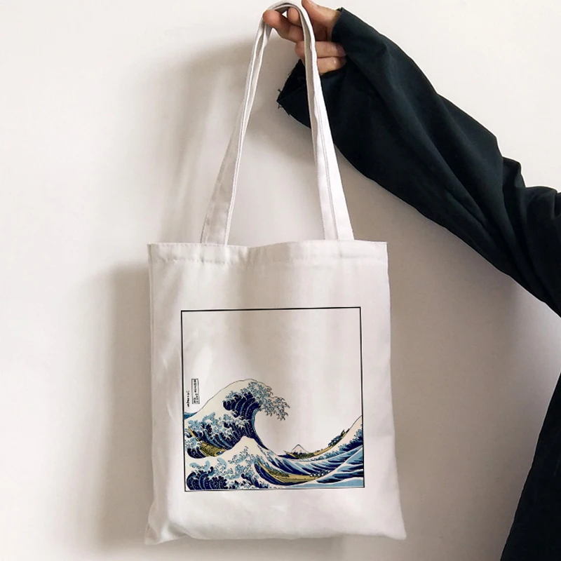 Японская волна Забавный принт Повседневная Большая вместительная Холщовая Сумка женская сумка на плечо мода Harajuku Мультяшные буквы Ulzzang сумки-мессенджеры