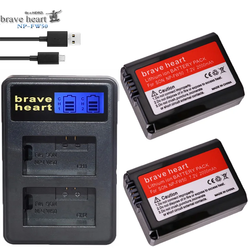 

2pcs 2000mAh NP-FW50 NP FW50 Camera Battery + LCD USB Dual Charger for Sony Alpha a6500 a6300 a6000 a5000 a3000 NEX-3 a7R