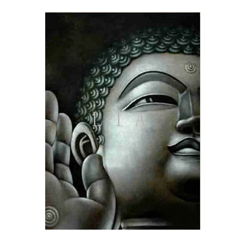 Hand painted gold Buddha canvas wall art black and white Buddha