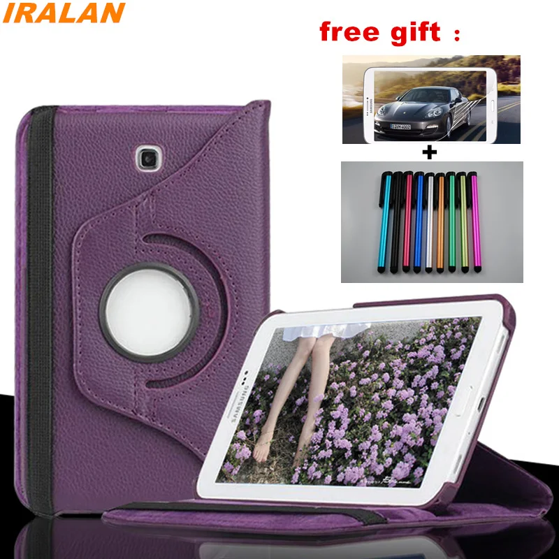 

360 Rotating PU Leather case for Samsung Galaxy Tab 4 7.0 SM-T230 T231 with stand function protective Tablet cover+film+stylus