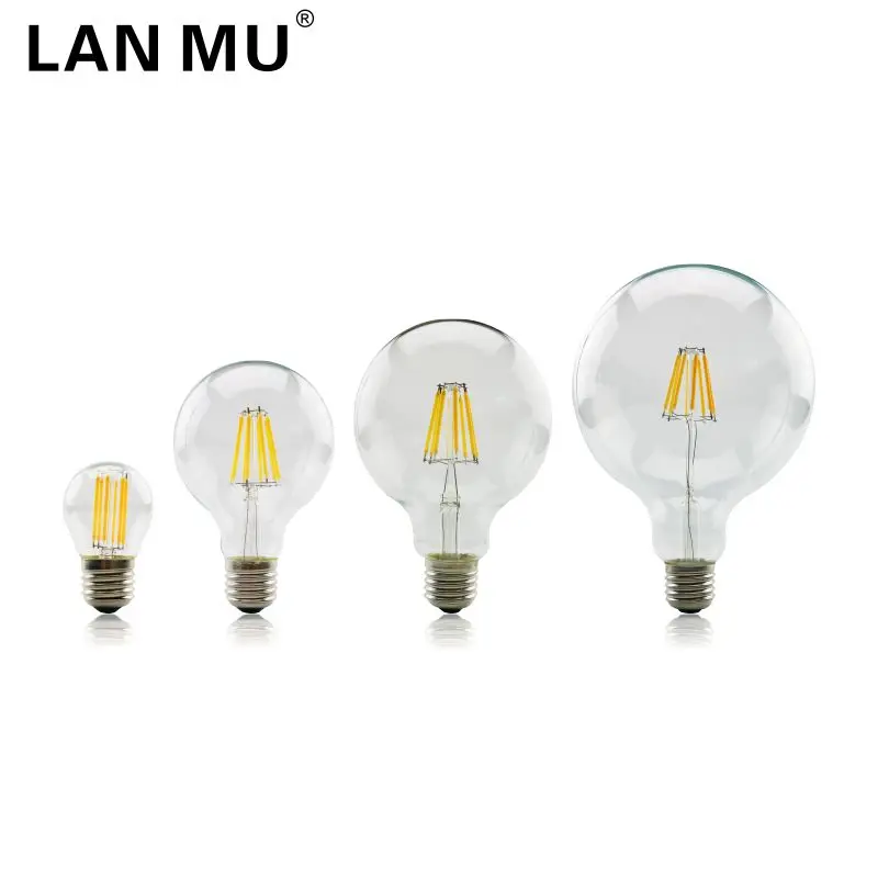 Goedkoop LAN MU LED Edison Lamp E14 G45 LED Lamp E27 G80 G95 G125 gloeidraad Licht 220 V 2 W 4 W 6 W 8 W Antieke Retro Vintage Glas Gloeilamp