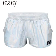 Сексуальные мужские шорты, блестящие металлические шорты мужские с низкой посадкой, эластичные трусы-боксеры, мужские Клубные шорты, костюм, шорты для сцены