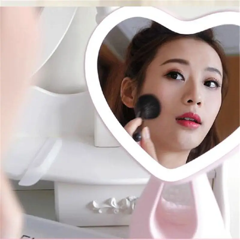 

CLAITE Portable LED Makeup Mirror Charging Colorful Heart-shaped Table Lamp Light Mirror Comb Table Night Light Valentine Gift