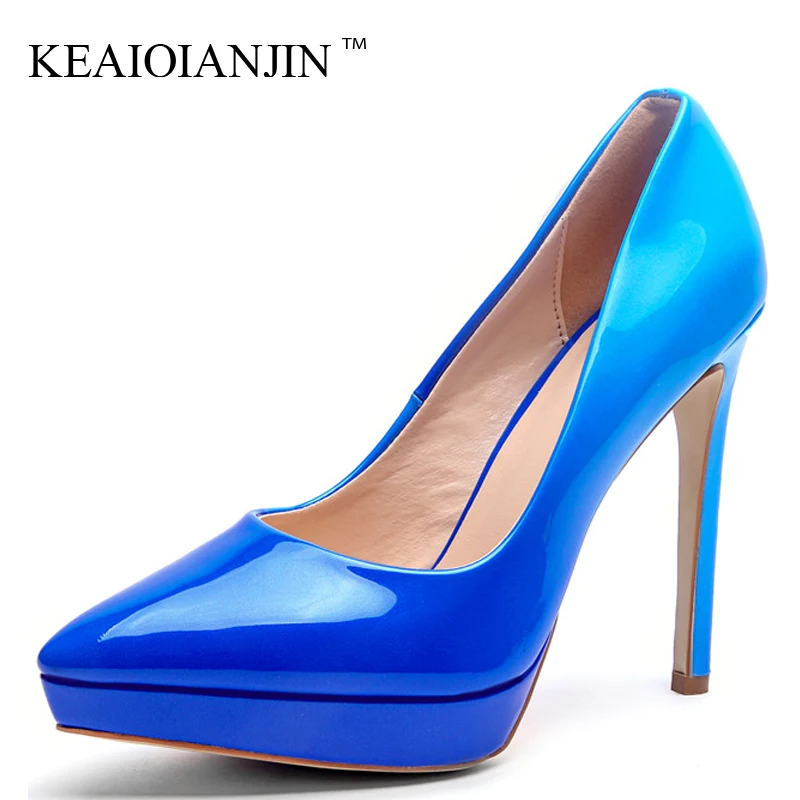 

KEAIQIANJIN Sexy Woman High Heels Shoes Plus Size 33 43 Women's Bridal Shoes Blue Red Pointed Toe Wedding Party Pumps Stiletto