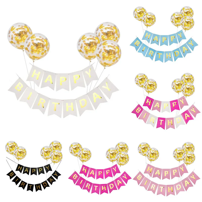 

1set Paper Happy Birthday Banner Gold Confetti Balloons Letter Banner Birthday Party Decorations Baby Shower Kids Party Favors