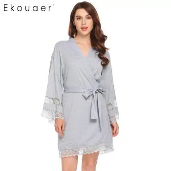 

Ekouaer Women Kimono Robes Sleepwear Long Sleeve Lace Trim Short Spa Bathrobe Bridesmaid Robe Lady Dressing Gown Home Nightwear