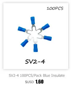 SV2-6 100 шт./упак. синий изолированный вилочный клеммный блок соединитель Электрический Furcate предварительно Изолированный конец вилка обжимной кабель провода