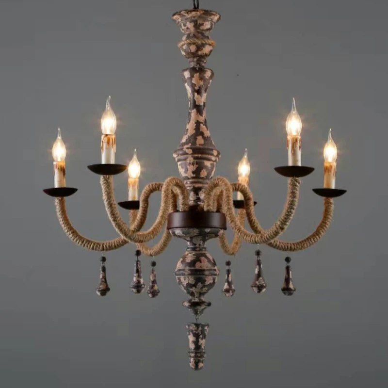 

Vintage Wood Chandelier Lighting Retro Twine Chandelier For Living Room Vintage Lustres Lampadari Home Decor E14 Led Lustre Bois