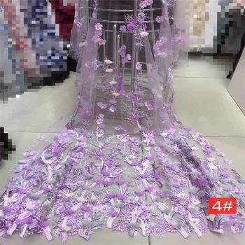 

Popular Nigerian 3D flowers Lace fabric with beads African beaded Mesh Lace Fabric For shining dress A399-2